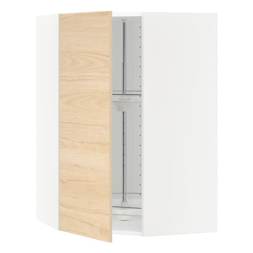 METOD - Corner wall cabinet with carousel, white/Askersund light ash effect, 68x100 cm