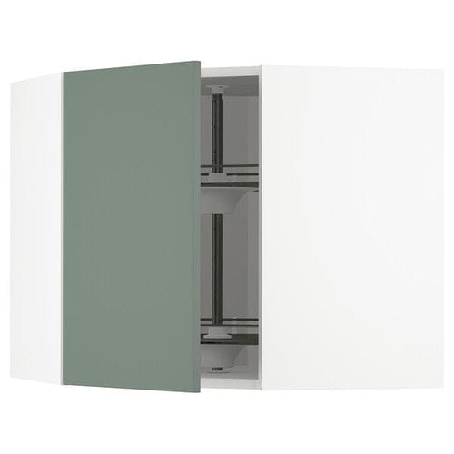 METOD - Corner wall cabinet with carousel, white/Bodarp grey-green , 68x60 cm
