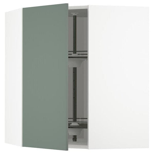 METOD - Corner wall cabinet with carousel, white/Bodarp grey-green, 68x80 cm