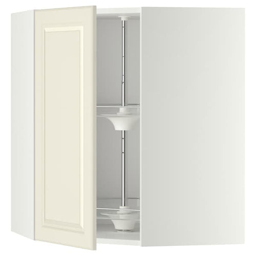 METOD - Corner wall cabinet with carousel, white/Bodbyn off-white, 68x80 cm