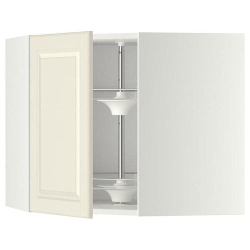 METOD - Corner wall cabinet with carousel, white/Bodbyn off-white, 68x60 cm