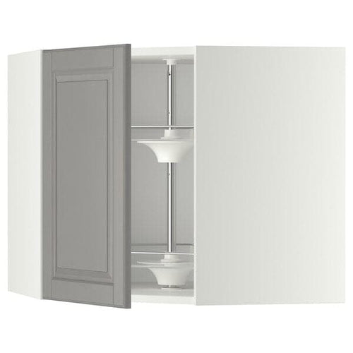 METOD - Corner wall cabinet with carousel, white/Bodbyn grey, 68x60 cm