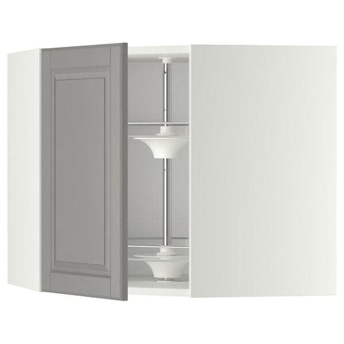 METOD corner wall cabinet with carousel, white/Bodbyn grey, 68x60 cm