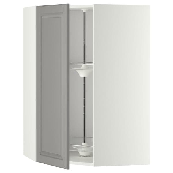 METOD - Corner wall cabinet with carousel, white/Bodbyn grey , 68x100 cm