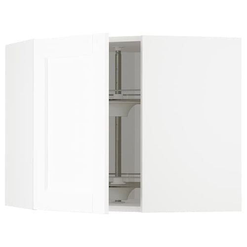 METOD corner wall cabinet with carousel, white Enköping/white wood effect, 68x60 cm