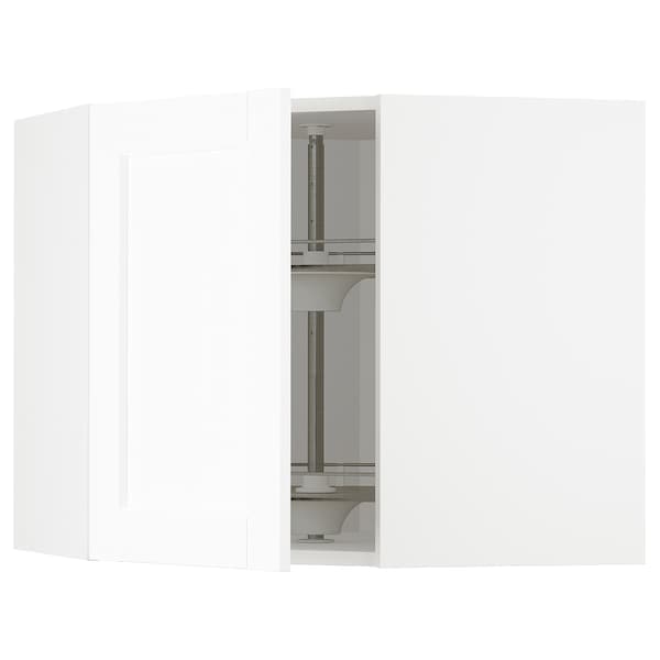 METOD - Corner wall cabinet with carousel, white Enköping/white wood effect , 68x60 cm