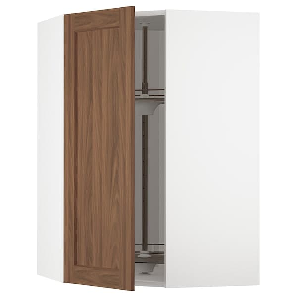 Ikea METOD - Corner wall cabinet with carousel, white Enköping/brown walnut effect, 68x100 cm