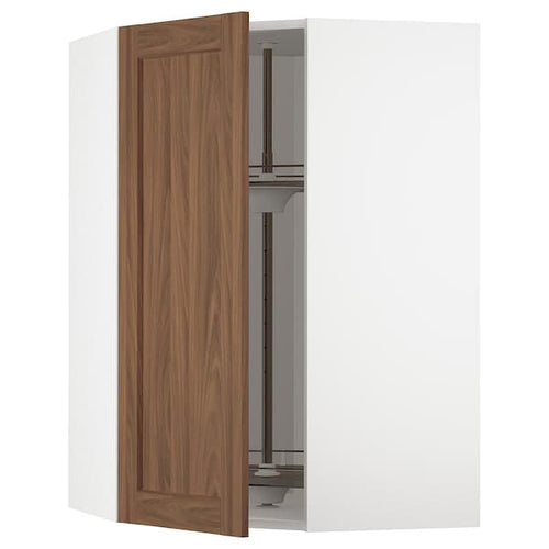 METOD - Corner wall cabinet with carousel, white Enköping/brown walnut effect, 68x100 cm