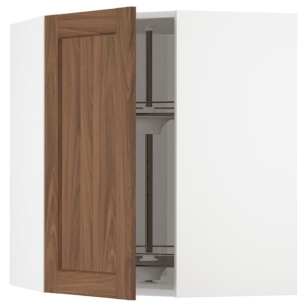 Ikea METOD - Corner wall cabinet with carousel, white Enköping/brown walnut effect, 68x80 cm