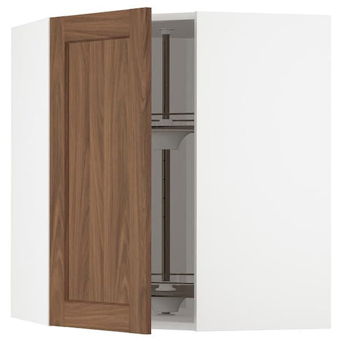 METOD - Corner wall cabinet with carousel, white Enköping/brown walnut effect, 68x80 cm