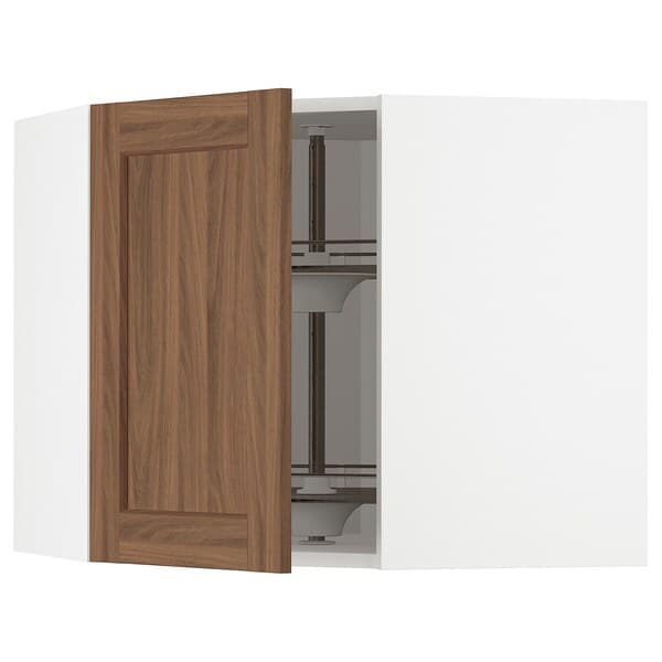 Ikea METOD - Corner wall cabinet with carousel, white Enköping/brown walnut effect, 68x60 cm