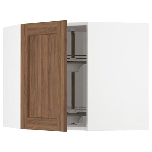 METOD - Corner wall cabinet with carousel, white Enköping/brown walnut effect, 68x60 cm