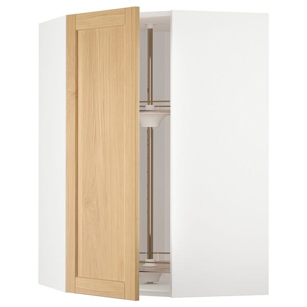 Ikea METOD - Corner wall cabinet with carousel, white/Forsbacka oak, 68x100 cm