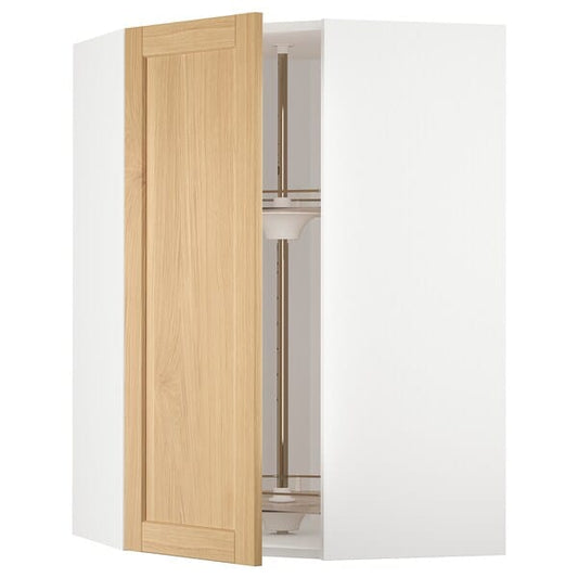 Ikea METOD - Corner wall cabinet with carousel, white/Forsbacka oak, 68x100 cm