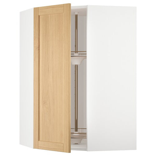 METOD - Corner wall cabinet with carousel, white/Forsbacka oak, 68x100 cm