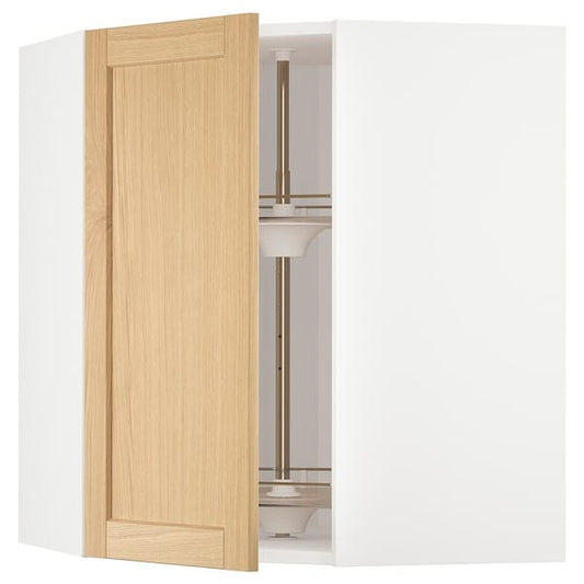 Ikea METOD - Corner wall cabinet with carousel, white/Forsbacka oak, 68x80 cm