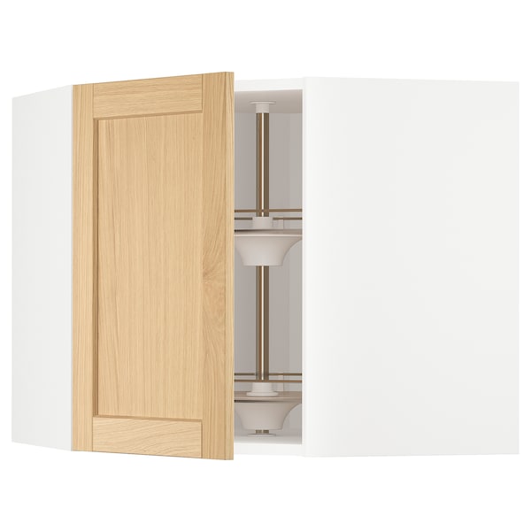 METOD - Corner wall cabinet with carousel, white/Forsbacka oak, 68x60 cm - best price from Maltashopper.com 69509326