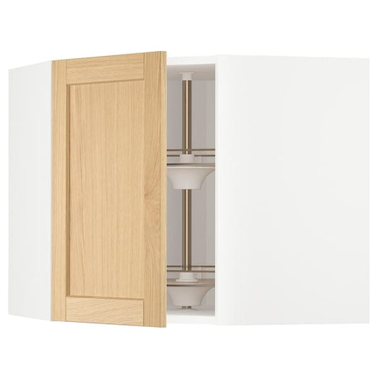 Ikea METOD - Corner wall cabinet with carousel, white/Forsbacka oak, 68x60 cm