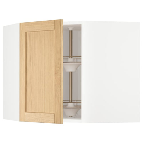 METOD - Corner wall cabinet with carousel, white/Forsbacka oak, 68x60 cm