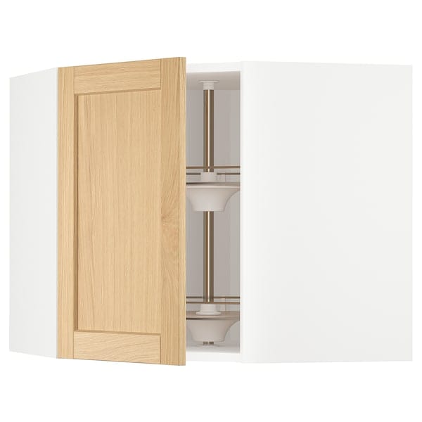 METOD - METOD Corner wall cabinet with carousel, white/Forsbacka oak, 68x60 cm