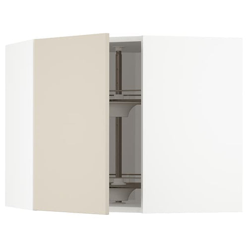 METOD corner wall cabinet with carousel, white/Havstorp beige, 68x60 cm
