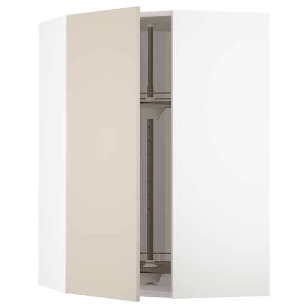 METOD - Corner wall cabinet with carousel, white/Havstorp beige, 68x100 cm