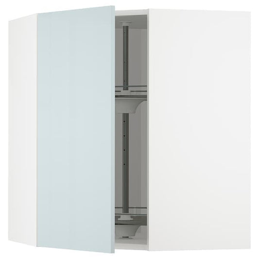 Ikea METOD - Corner wall cabinet with carousel, white/Kallarp light grey-blue, 68x80 cm