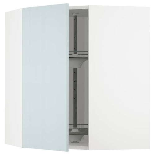 METOD - Corner wall cabinet with carousel, white/Kallarp light grey-blue, 68x80 cm