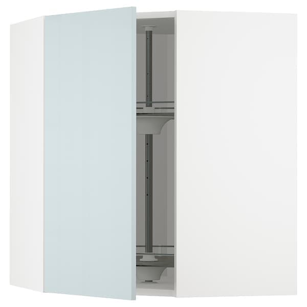 METOD - Corner wall cabinet with carousel, white/Kallarp light grey-blue, 68x80 cm