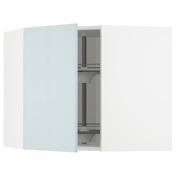 Ikea METOD - Corner wall cabinet with carousel, white/Kallarp light grey-blue, 68x60 cm