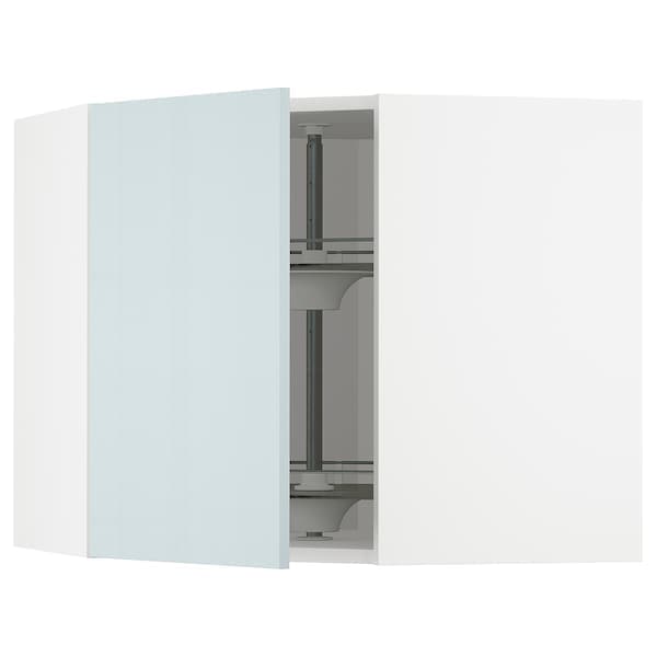 METOD - Corner wall cabinet with carousel, white/Kallarp light grey-blue, 68x60 cm - best price from Maltashopper.com 99479356