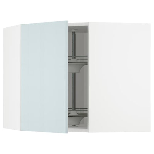 METOD - Corner wall cabinet with carousel, white/Kallarp light grey-blue, 68x60 cm