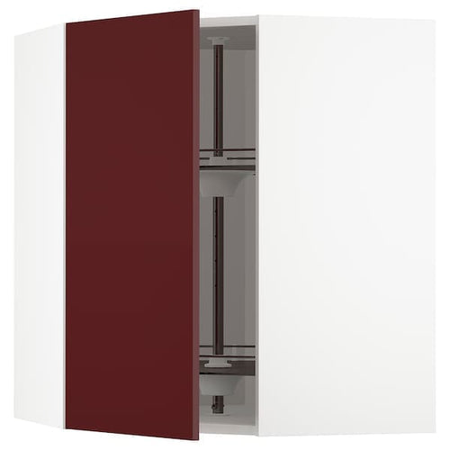 METOD - Corner wall cabinet with carousel, white Kallarp/high-gloss dark red-brown , 68x80 cm