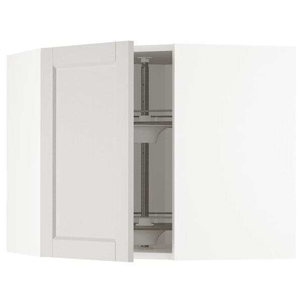 METOD - METOD Corner wall cabinet with carousel, white/Lerhyttan light grey, 68x60 cm