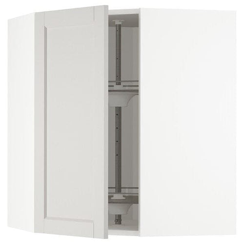 METOD corner wall cabinet with carousel, white/Lerhyttan light grey, 68x80 cm