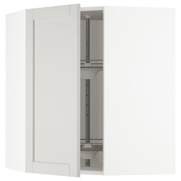 METOD - Corner wall cabinet with carousel, white/Lerhyttan light grey , 68x80 cm