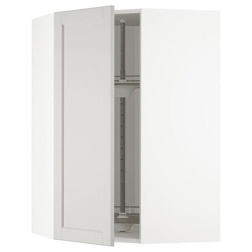 METOD corner wall cabinet with carousel, white/Lerhyttan light grey, 68x100 cm
