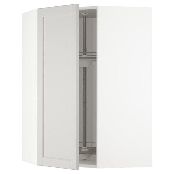 METOD - Corner wall cabinet with carousel, white/Lerhyttan light grey , 68x100 cm