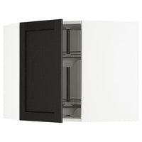 METOD corner wall cabinet with carousel, white/Lerhyttan black stained, 68x60 cm