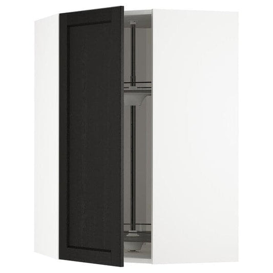 METOD - Corner wall cabinet with carousel, white/Lerhyttan black stained , 68x100 cm - best price from Maltashopper.com 89257582