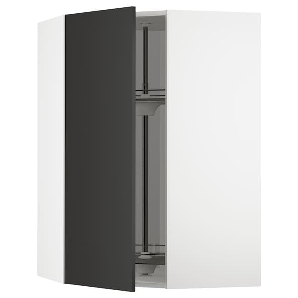 Ikea METOD - Corner wall cabinet with carousel, white/Nickebo matt anthracite, 68x100 cm