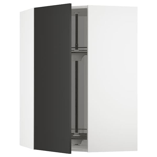 Ikea METOD - Corner wall cabinet with carousel, white/Nickebo matt anthracite, 68x100 cm
