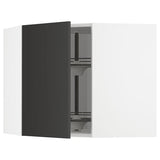 METOD corner wall cabinet with carousel, white/Nickebo matt anthracite, 68x60 cm