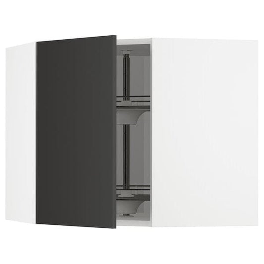 METOD - Corner wall cabinet with carousel, white/Nickebo matt anthracite , 68x60 cm - best price from Maltashopper.com 49498687