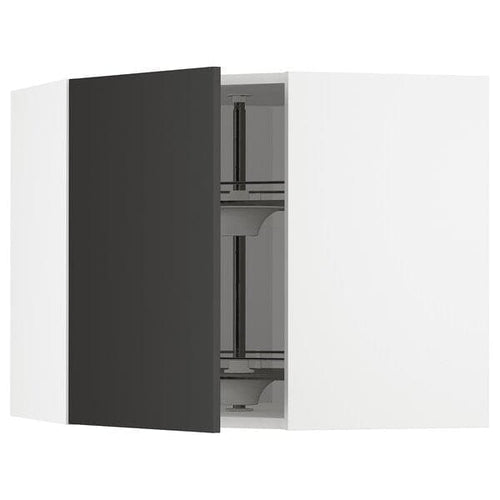 METOD - Corner wall cabinet with carousel, white/Nickebo matt anthracite , 68x60 cm