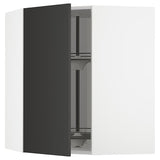 METOD corner wall cabinet with carousel, white/Nickebo matt anthracite, 68x80 cm