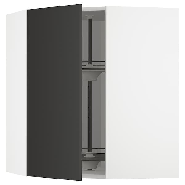 METOD - Corner wall cabinet with carousel, white/Nickebo matt anthracite , 68x80 cm - best price from Maltashopper.com 99497765