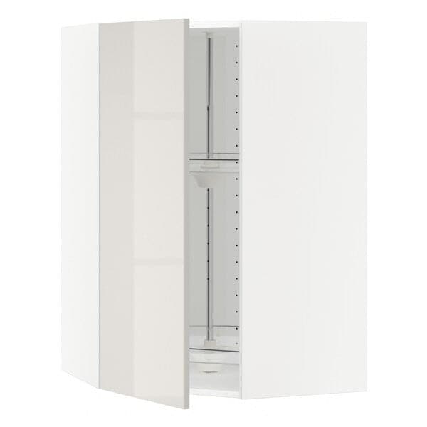 Ikea METOD - Corner wall cabinet with carousel, white/Ringhult light grey, 68x100 cm