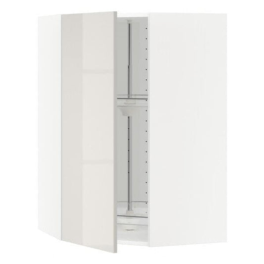 Ikea METOD - Corner wall cabinet with carousel, white/Ringhult light grey, 68x100 cm
