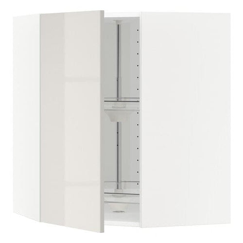 METOD - Corner wall cabinet with carousel, white/Ringhult light grey, 68x80 cm